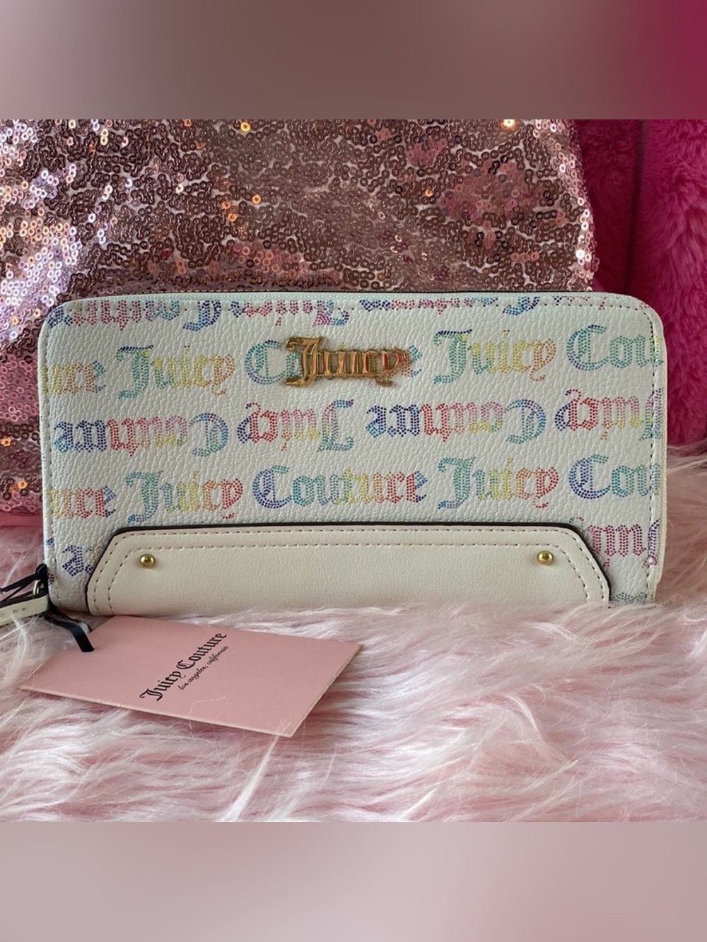 Juicy Couture White Wallet with Multicolor Logo Print